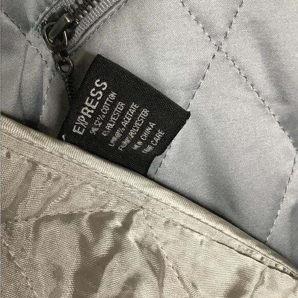 Express Metallic Silver Quilted Moto Style Zip Jacket Size 8 - Picture 3 of 4